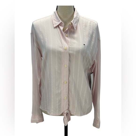 Tommy Hilfiger Long Sleeve Adaptive Magnet Closure Pinstripe Shirt - Pink - S/P - Picture 1 of 15